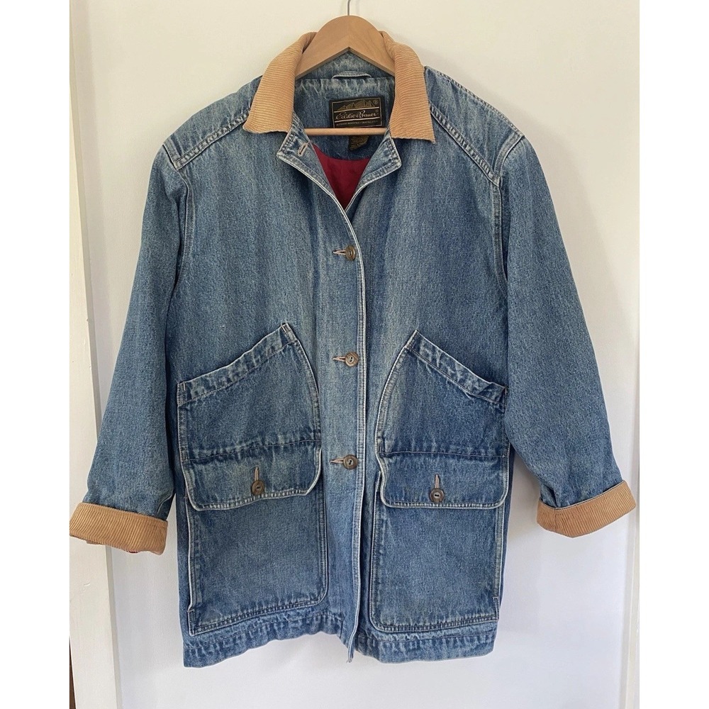 Eddie Bauer Vintage Denim Corduroy Collar Chore Barn Utility Jacket Women Medium